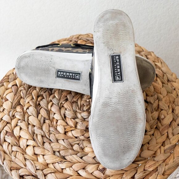 SPERRY BISCAYNE TOPSIDERS SZ 7 LEOPARD BLACK PATENT TOPSIDER FLAT LOAFER LACE UP - Picture 6 of 7